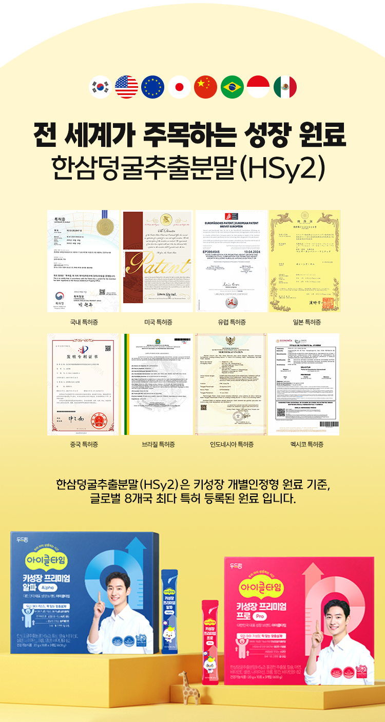 전 세계가 주목하는 성장 원료 한삼덩굴추출분말 HSy2 8개국 특허